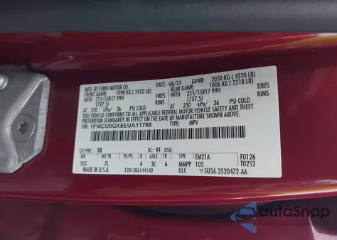 2014 Ford Escape Se z USA, uszkodzony, nr VIN 1FMCU0GX5EUA11768